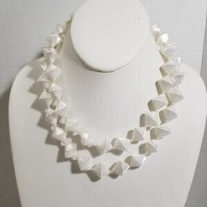Signed Japan white beaded 14" necklace 3" ext. 1.1933